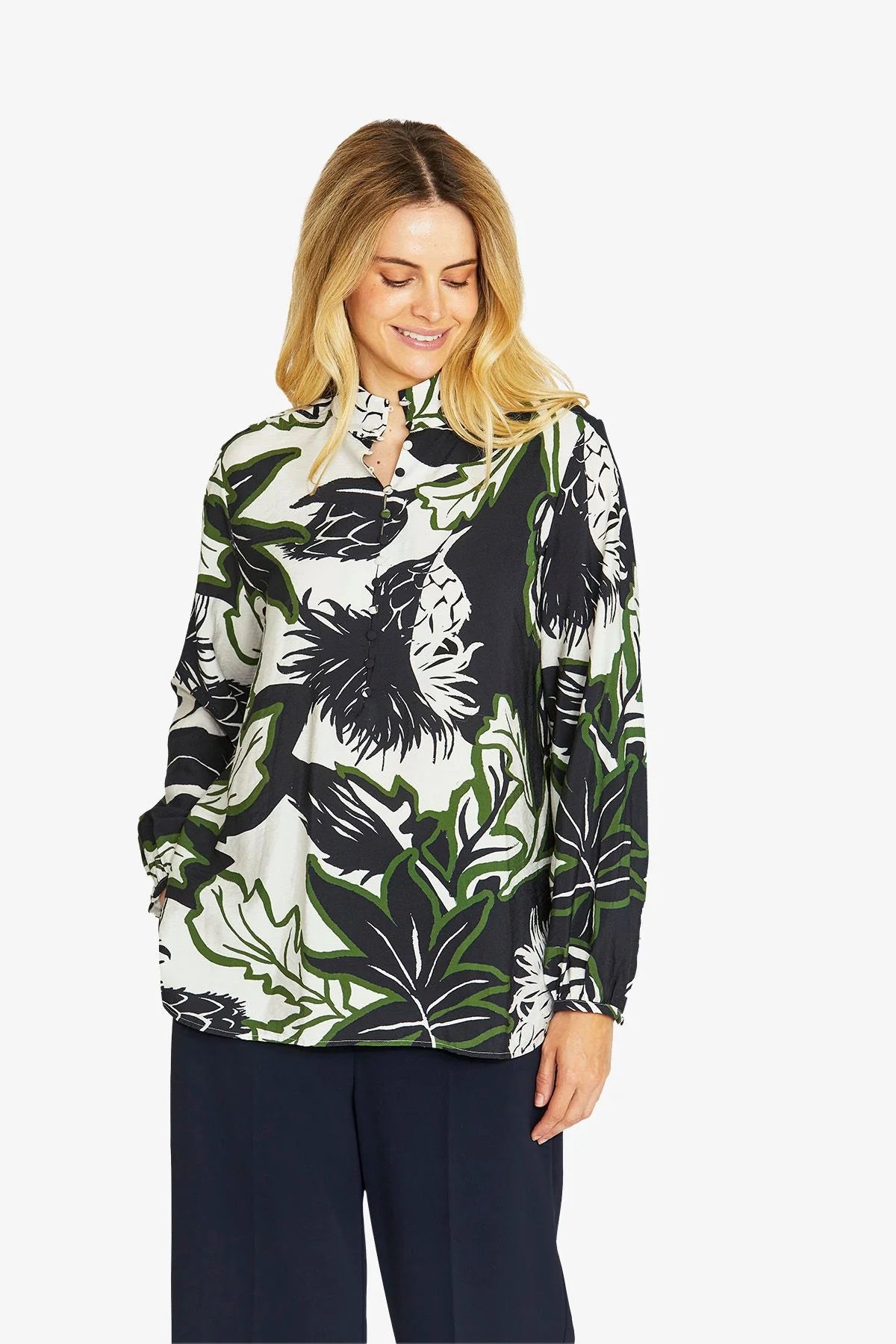Camille Long Sleeve Blouse - Abstract Floral - PING PONG Top NZ LUMA