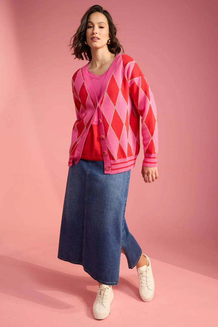 Casablanca Lurex Cardigan - Chilli Pink - HAVEN