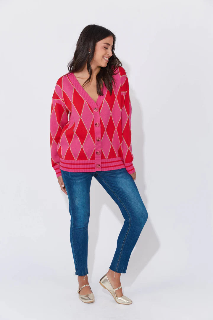 Casablanca Lurex Cardigan - Chilli Pink - HAVEN