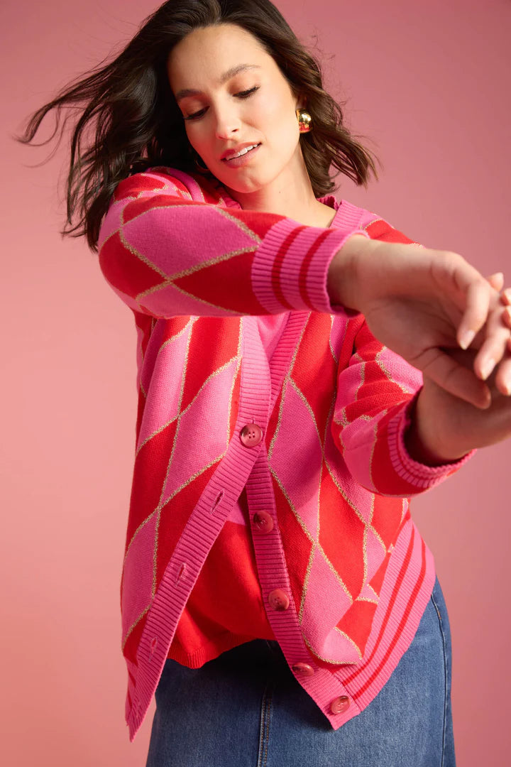 Casablanca Lurex Cardigan - Chilli Pink - HAVEN