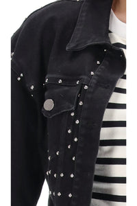 Cassidy Studded Cotton Denim Jacket - Black - CHARLO Jacket NZ LUMA