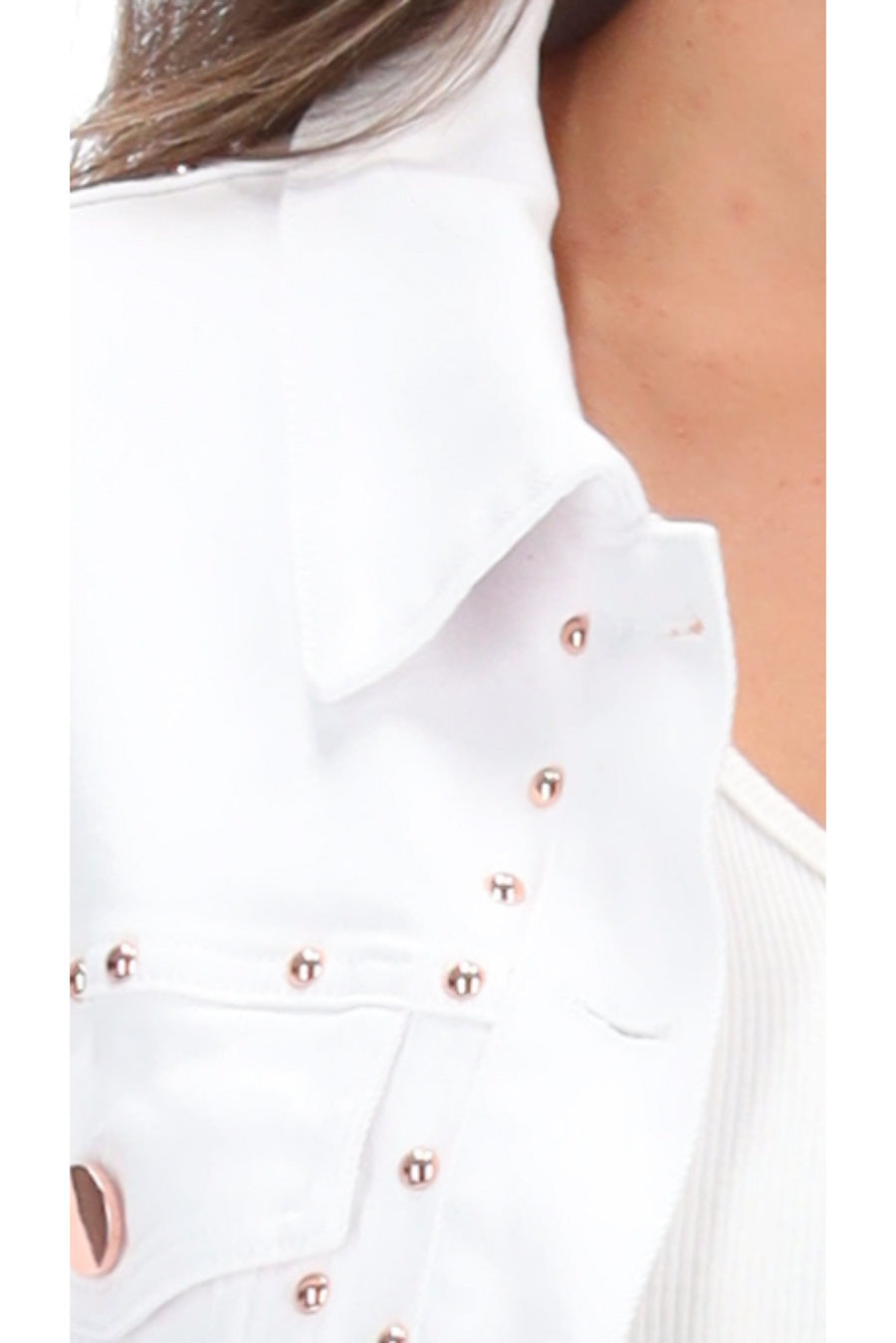 Cassidy Studded Cotton Denim Jacket - White - CHARLO Jacket NZ LUMA