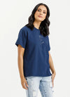 Chris Tee - Indigo Blue w Tonal Floral Print - HOME LEE Top NZ LUMA