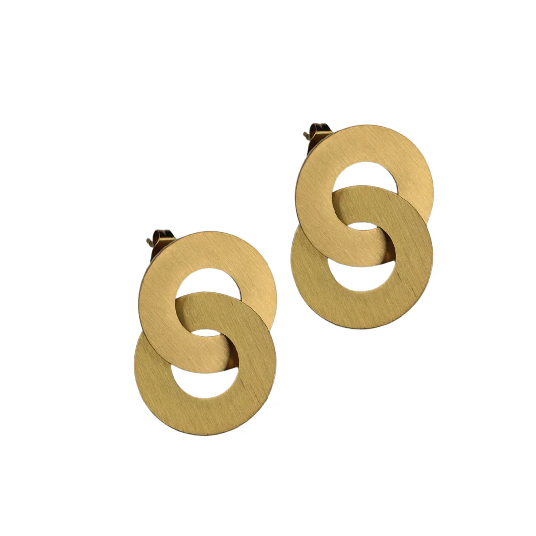 Circula Double Ring Yellow Gold Stud Earrings - FABULEUX VOUS Accessories NZ LUMA