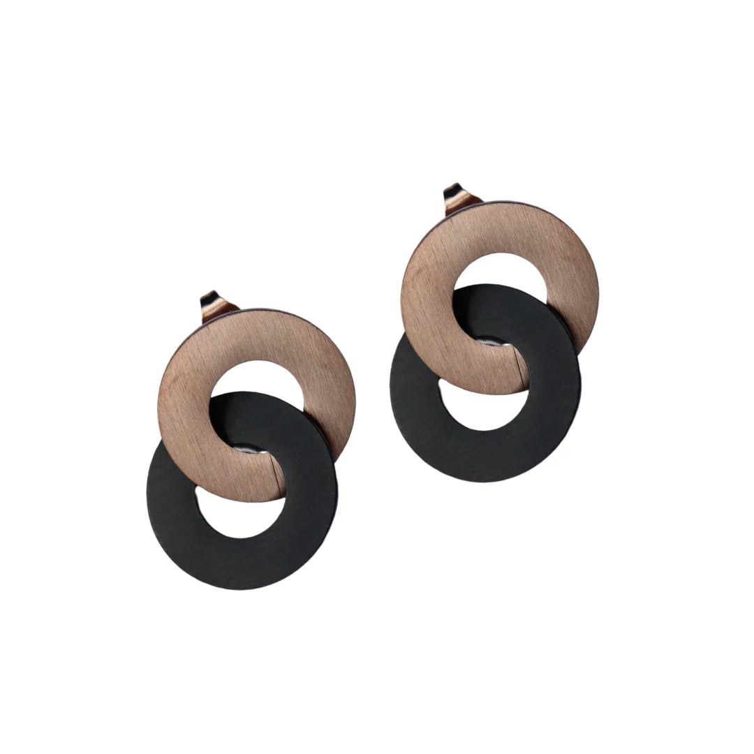 Circula Rose Gold & Black Stud Earrings - FABULEUX VOUS Accessories NZ LUMA