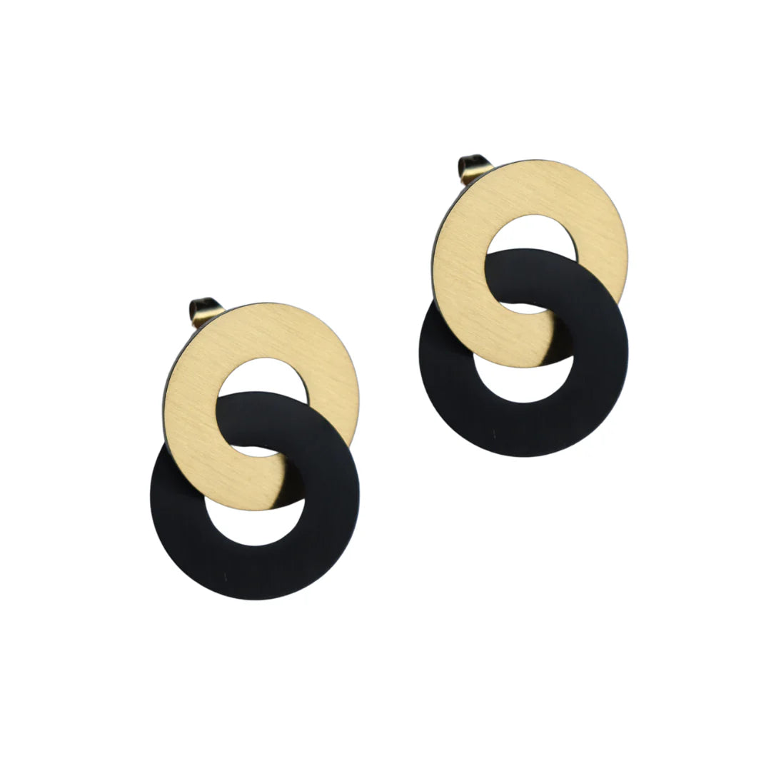 Circula Yellow Gold & Black Stud Earrings - FABULEUX VOUS Accessories NZ LUMA