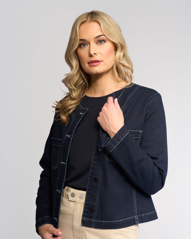 Collarless Cable Jacket - Ink Denim - VASSALLI Jacket NZ LUMA