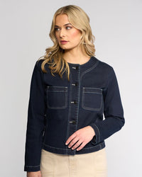 Collarless Cable Jacket - Ink Denim - VASSALLI Jacket NZ LUMA