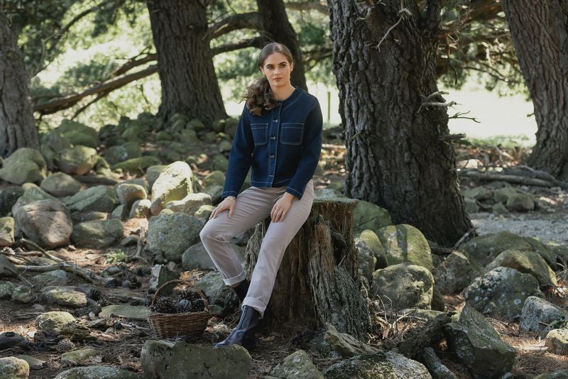 Collarless Cable Jacket - Ink Denim - VASSALLI Jacket NZ LUMA