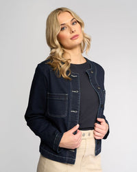 Collarless Cable Jacket - Ink Denim - VASSALLI Jacket NZ LUMA