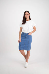 Contrast Stitch Denim Skirt - Light Denim - VASSALLI Skirt NZ LUMA