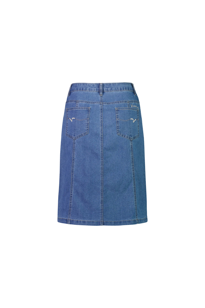 Contrast Stitch Denim Skirt - Light Denim - VASSALLI Skirt NZ LUMA