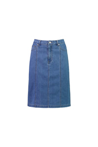 Contrast Stitch Denim Skirt - Light Denim - VASSALLI Skirt NZ LUMA