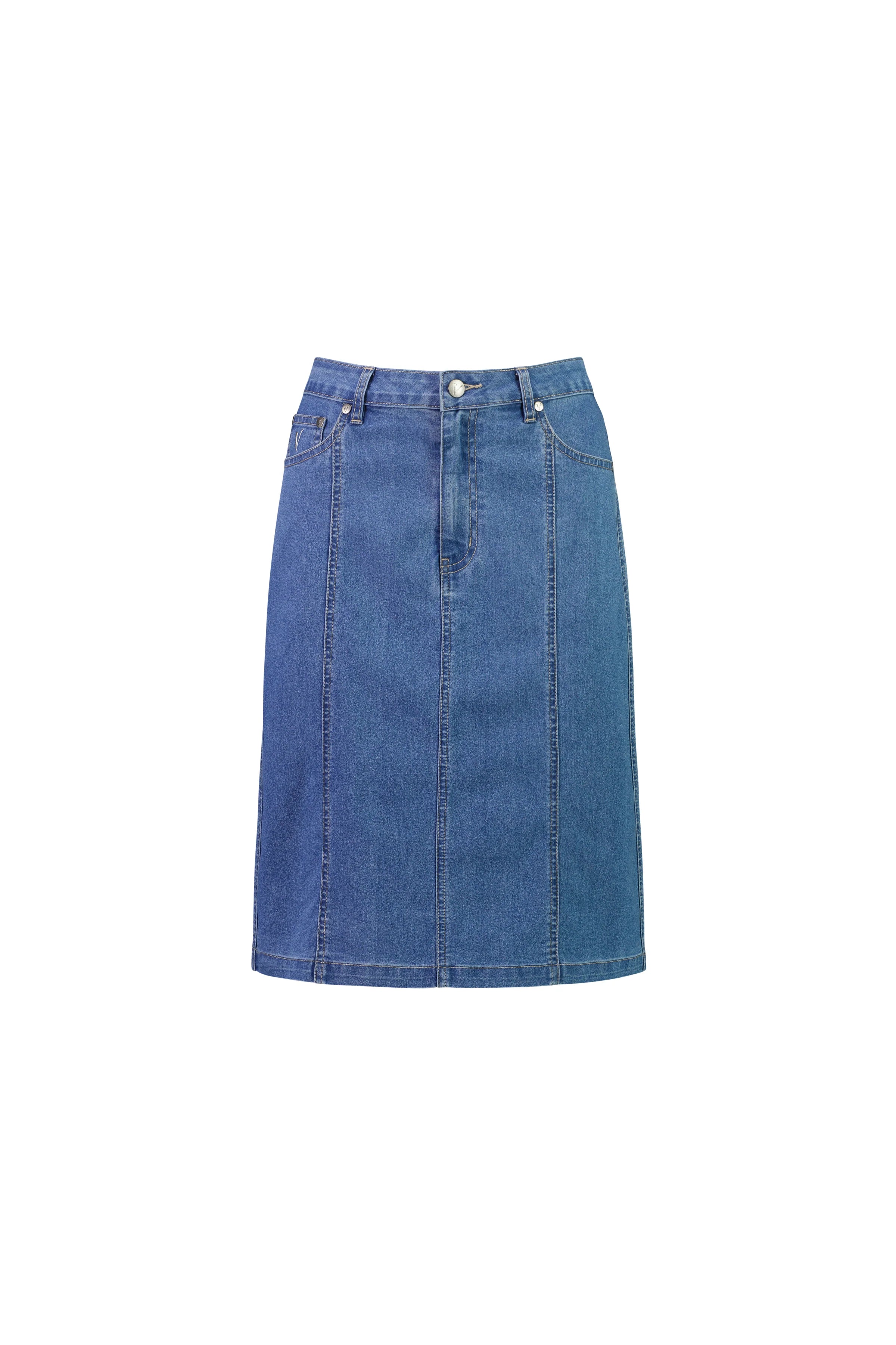 Contrast Stitch Denim Skirt - Light Denim - VASSALLI Skirt NZ LUMA