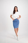 Contrast Stitch Denim Skirt - Light Denim - VASSALLI Skirt 10 12 8 16 18 14 NZ LUMA