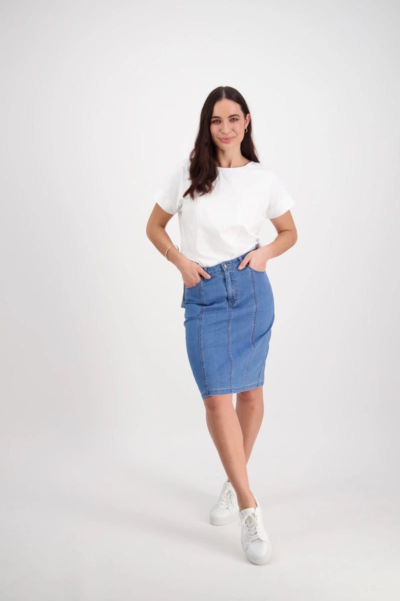 Contrast Stitch Denim Skirt - Light Denim - VASSALLI Skirt 10 12 8 16 18 14 NZ LUMA