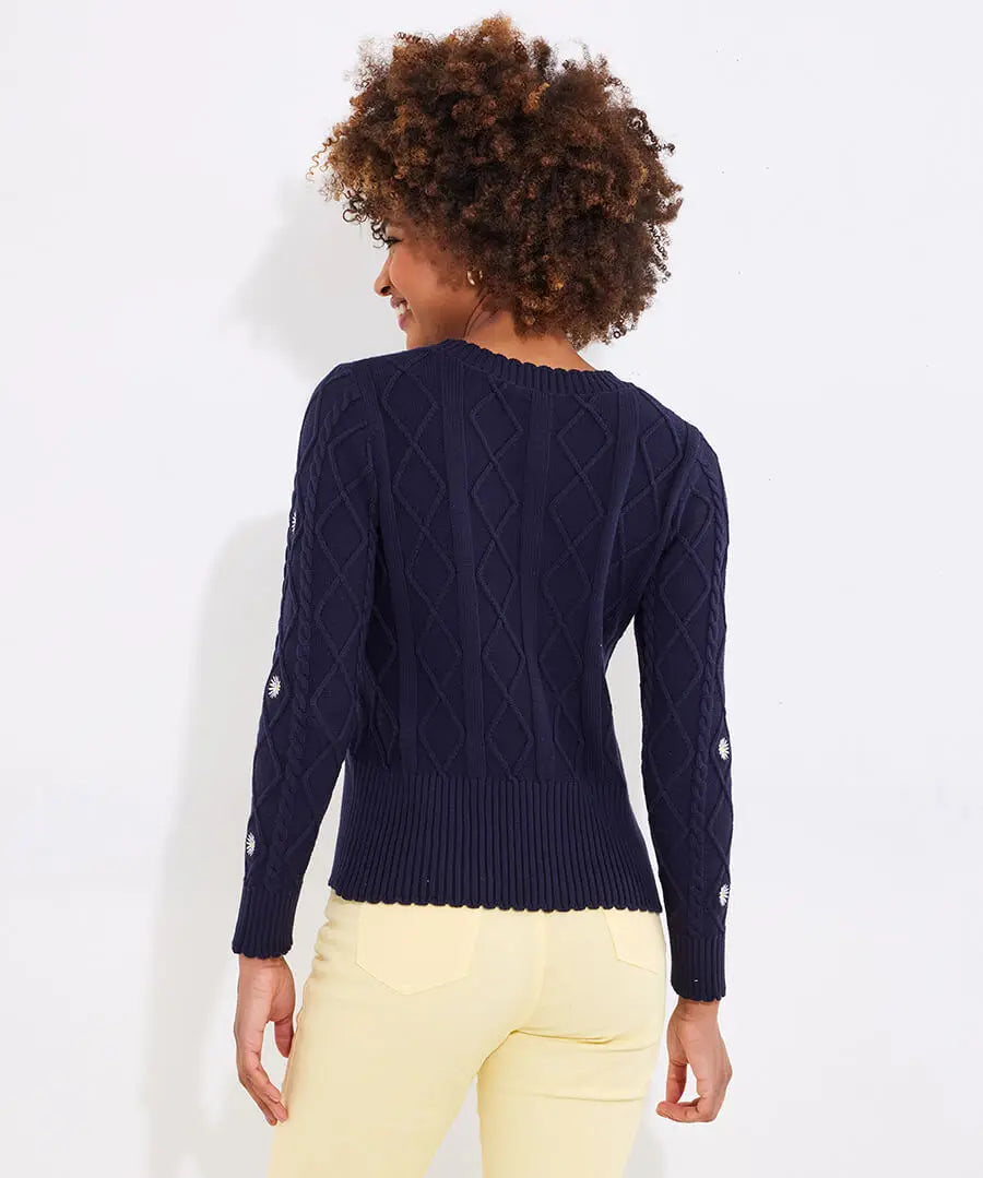 Daisy Embroidered Cable Knit Cardigan - JOE BROWNS