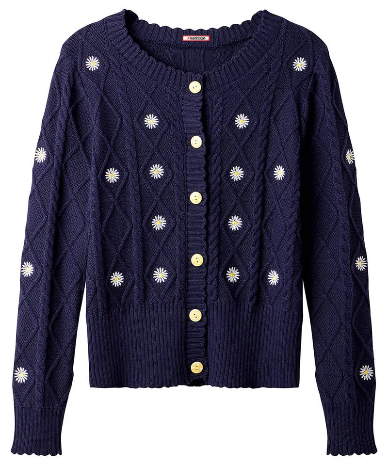 Daisy Embroidered Cable Knit Cardigan - JOE BROWNS