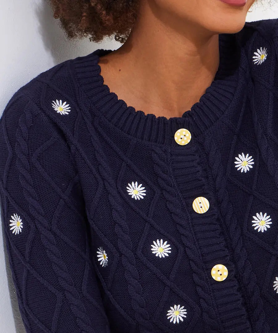 Daisy Embroidered Cable Knit Cardigan - JOE BROWNS