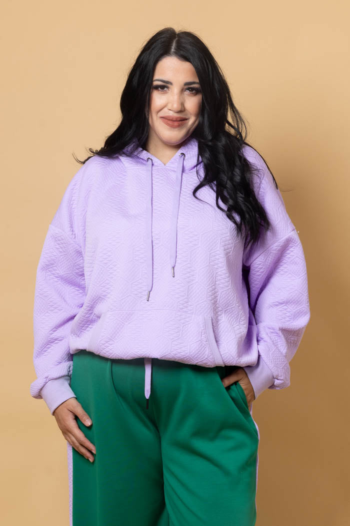 Dayna Embossed Hoodie - Lilac - CHARLO Top NZ LUMA