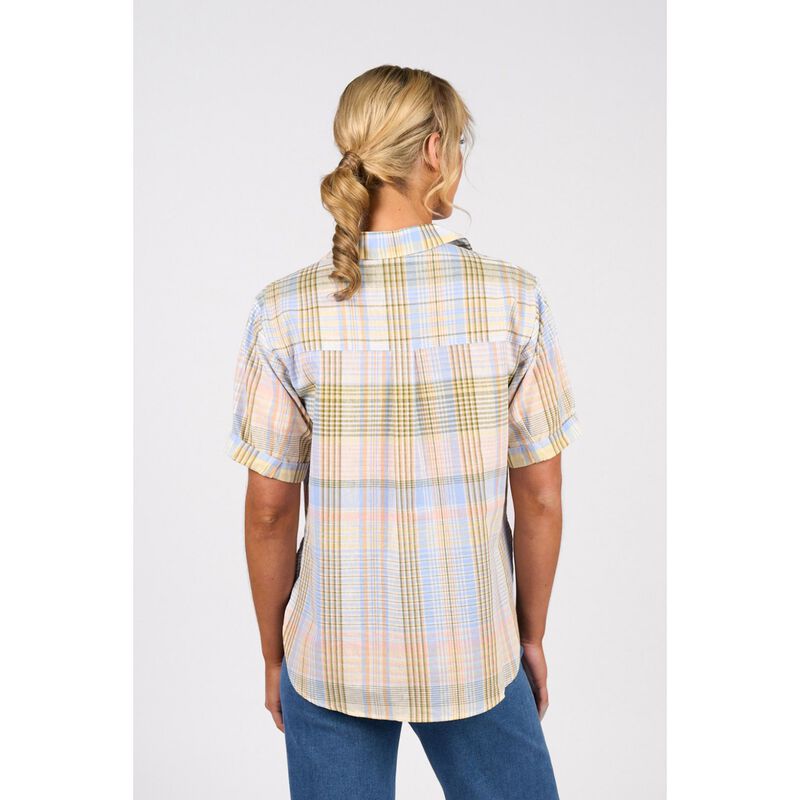 Drop Shoulder Shirt Rounded Hem - Blue Check - VASSALLI
