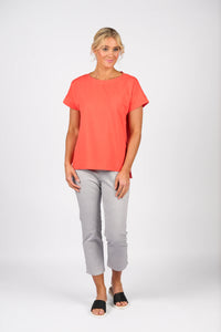 Drop Sleeve Top Stepped Hem - Aperol - VASSALLI Top NZ LUMA