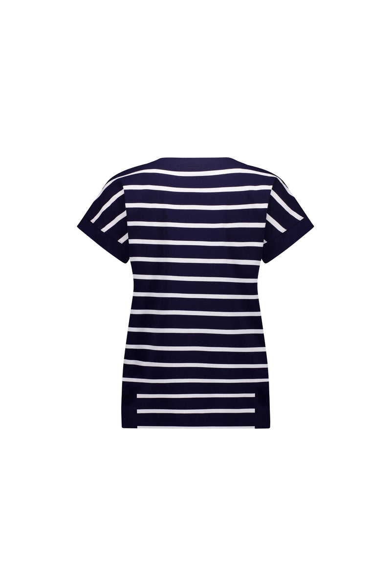 Drop Sleeve Top Stepped Hem - Ink/White Stripe - VASSALLI Top NZ LUMA