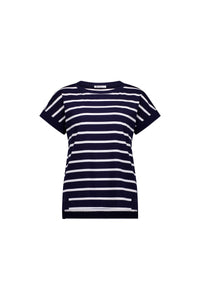 Drop Sleeve Top Stepped Hem - Ink/White Stripe - VASSALLI Top NZ LUMA