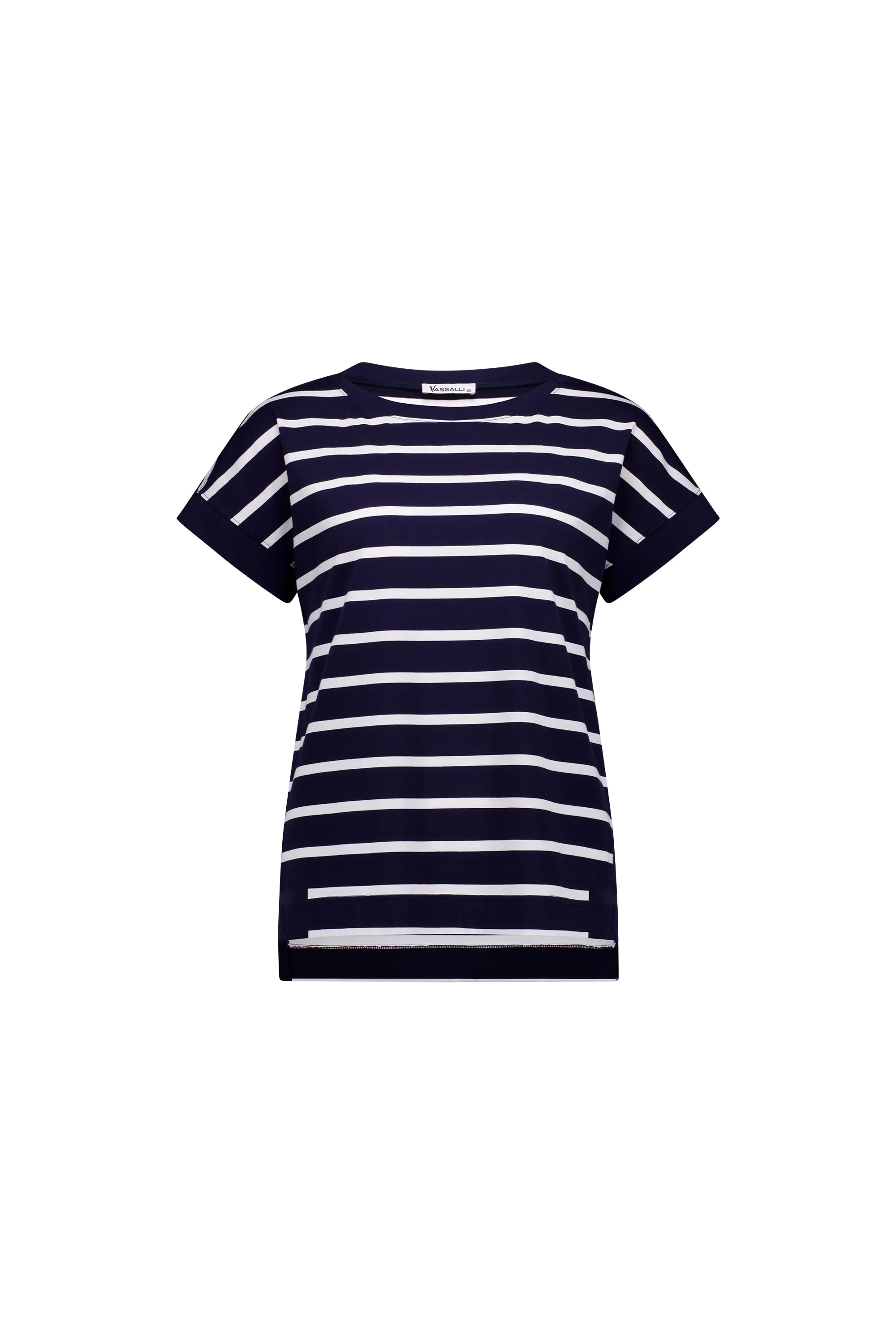 Drop Sleeve Top Stepped Hem - Ink/White Stripe - VASSALLI Top NZ LUMA