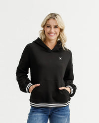 Elliot Hoodie - Alpine Weight - Black with Silver X and Stripe Cuffs -HOME LEE Top NZ LUMA