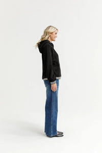 Elliot Hoodie - Alpine Weight - Black with Silver X and Stripe Cuffs -HOME LEE Top NZ LUMA