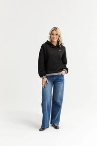 Elliot Hoodie - Alpine Weight - Black with Silver X and Stripe Cuffs -HOME LEE Top NZ LUMA