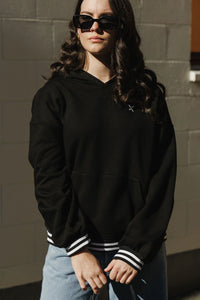 Elliot Hoodie - Alpine Weight - Black with Silver X and Stripe Cuffs -HOME LEE Top NZ LUMA