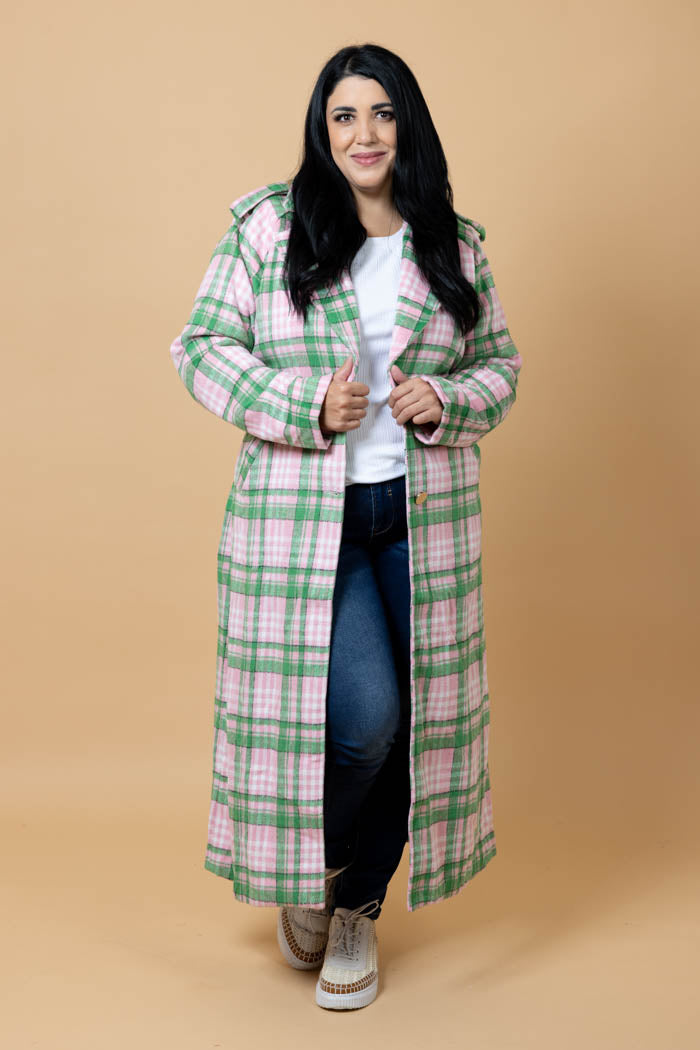 Gemma Coat - Pink Tartan - CHARLO Coat NZ LUMA