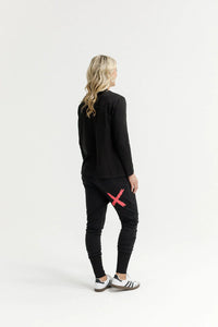 HOME-LEE Alpine Apartment Pants - Black with Coral X Pant NZ LUMA