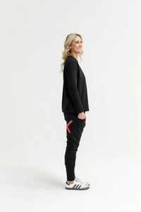 HOME-LEE Alpine Apartment Pants - Black with Coral X Pant NZ LUMA