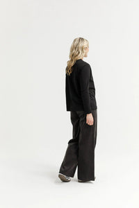 HOME-LEE Sawyer Wide Leg Pants - Graphite Pant NZ LUMA
