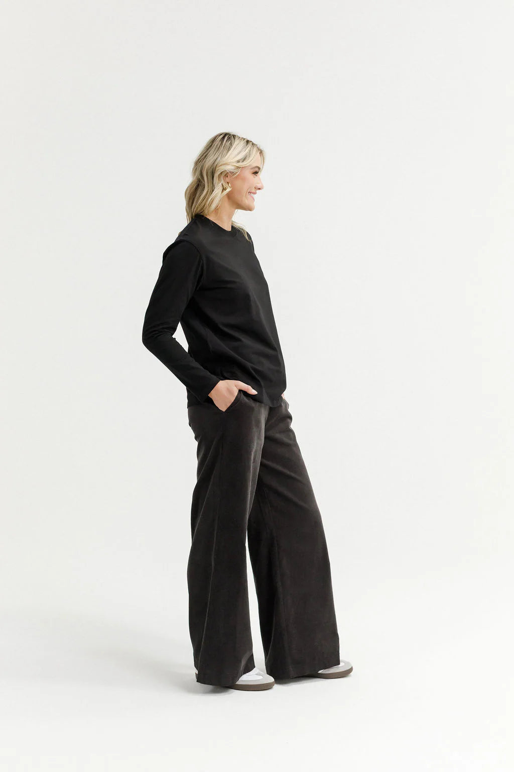 HOME-LEE Sawyer Wide Leg Pants - Graphite Pant NZ LUMA