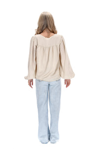 Hannah Top - Cream Embroidered Blouse - CHARLO