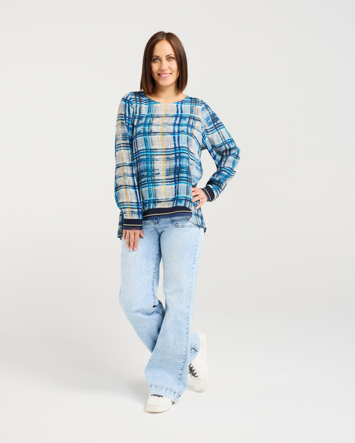 Havana Top - Ocean Plaid - ZAFINA Top NZ LUMA