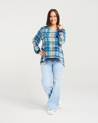 Havana Top - Ocean Plaid - ZAFINA Top NZ LUMA