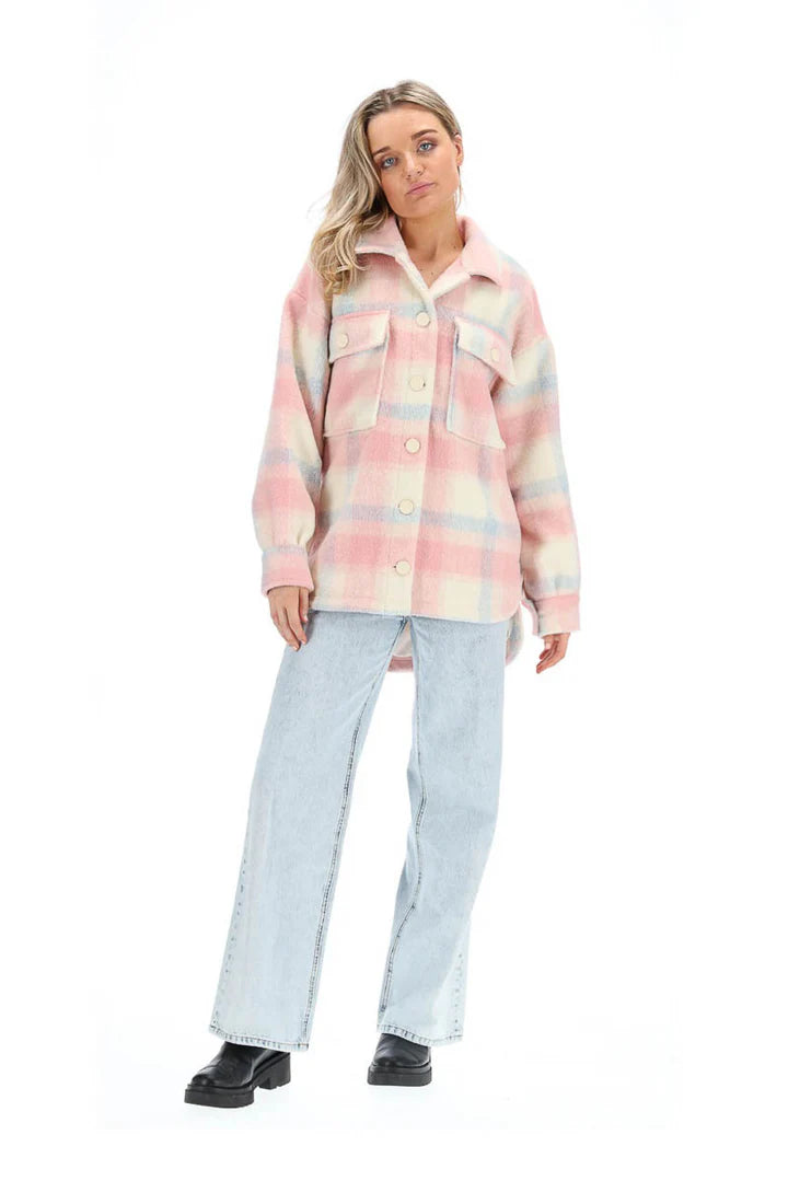 Holly Shacket-Pink Check-CHARLO Jacket NZ LUMA