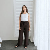 Indiana Wide Leg Pants - Dark Chocolate w Satin - MOKE Pant NZ LUMA