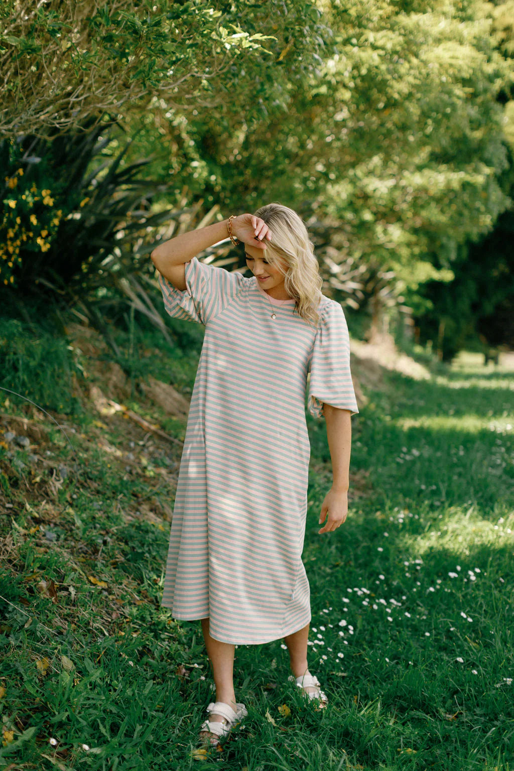 Ivy Midi Dress - Candy Apple Stripes - HOME LEE Dress NZ LUMA