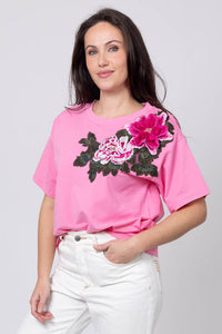 Izzie Flower T-Shirt - Pink - CHARLO Top NZ LUMA