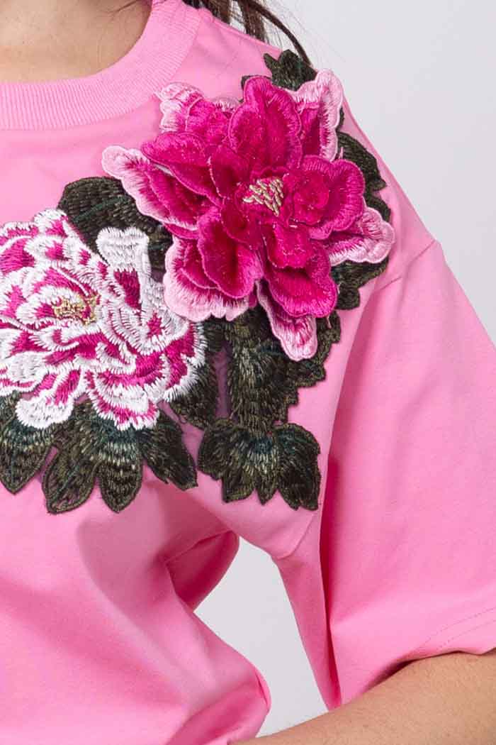 Izzie Flower T-Shirt - Pink - CHARLO Top NZ LUMA