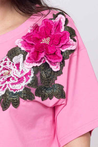 Izzie Flower T-Shirt - Pink - CHARLO Top NZ LUMA