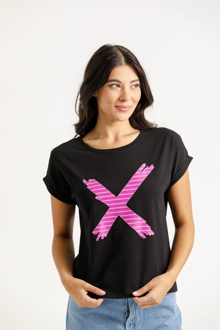 Jackie Tee - Black w Candy Stripe - HOME LEE Top NZ LUMA