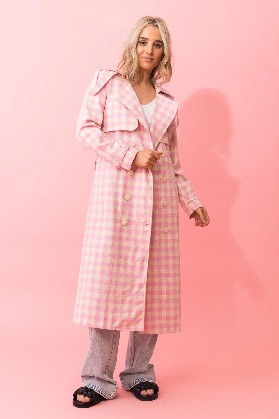 Jazzy Trench Coat Pink Check - CHARLO COAT 10 12 14 NZ LUMA