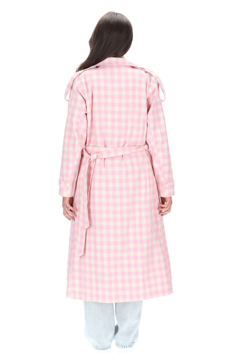 Jazzy Trench Coat Pink Check - CHARLO COAT NZ LUMA